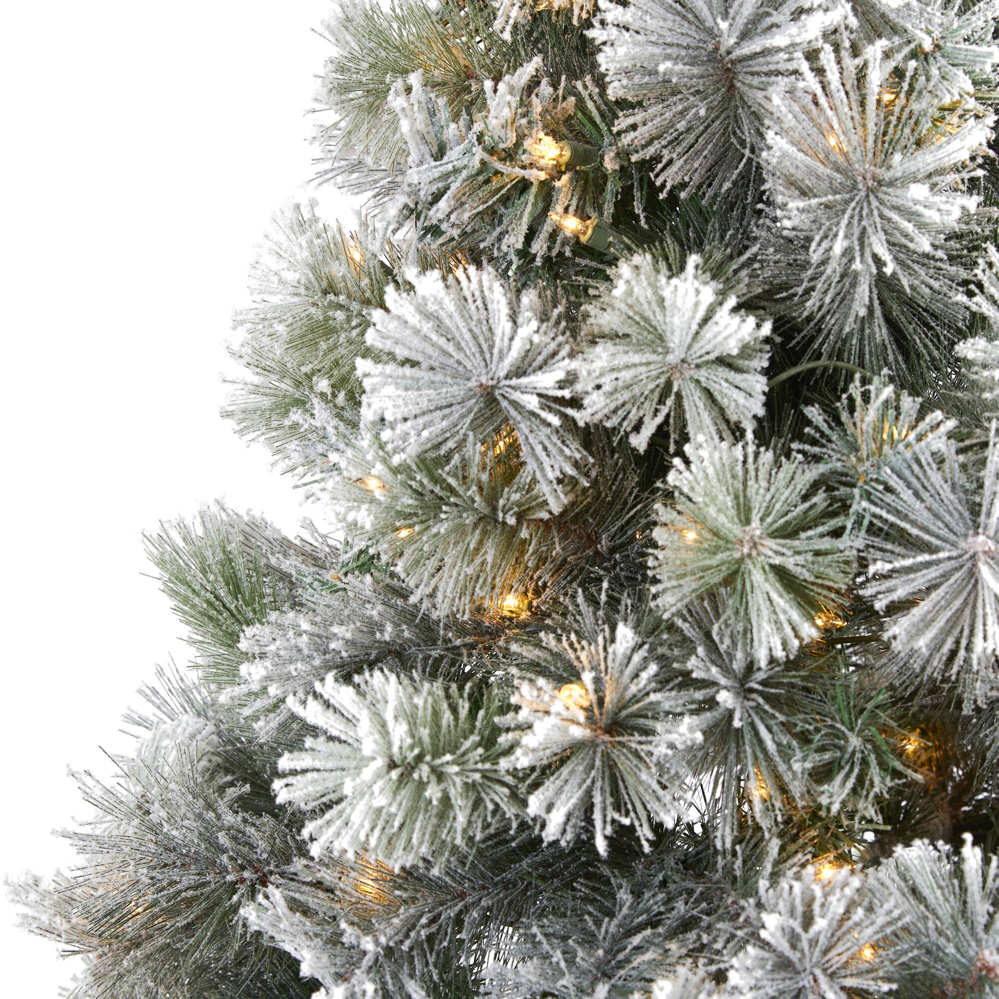 7ft. Pre-Lit Flocked Oregon Pine Artificial Christmas Tree, Clear LED Lights